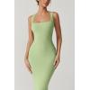 imageQINSEN Womens Square Neck with Lace Detail Long Maxi Dress Sleeveless Lounge Ribbed Full Length DressesLight Green