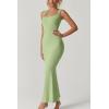 imageQINSEN Womens Square Neck with Lace Detail Long Maxi Dress Sleeveless Lounge Ribbed Full Length DressesLight Green