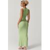 imageQINSEN Womens Square Neck with Lace Detail Long Maxi Dress Sleeveless Lounge Ribbed Full Length DressesLight Green