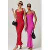 imageQINSEN Womens Square Neck with Lace Detail Long Maxi Dress Sleeveless Lounge Ribbed Full Length DressesMagenta