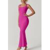 imageQINSEN Womens Square Neck with Lace Detail Long Maxi Dress Sleeveless Lounge Ribbed Full Length DressesMagenta
