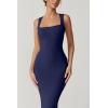imageQINSEN Womens Square Neck with Lace Detail Long Maxi Dress Sleeveless Lounge Ribbed Full Length DressesNavy