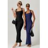 imageQINSEN Womens Square Neck with Lace Detail Long Maxi Dress Sleeveless Lounge Ribbed Full Length DressesNavy