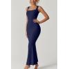 imageQINSEN Womens Square Neck with Lace Detail Long Maxi Dress Sleeveless Lounge Ribbed Full Length DressesNavy