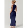 imageQINSEN Womens Square Neck with Lace Detail Long Maxi Dress Sleeveless Lounge Ribbed Full Length DressesNavy