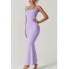 imageQINSEN Womens Square Neck with Lace Detail Long Maxi Dress Sleeveless Lounge Ribbed Full Length DressesPurole