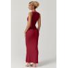 imageQINSEN Womens Square Neck with Lace Detail Long Maxi Dress Sleeveless Lounge Ribbed Full Length DressesWine