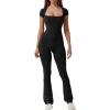 imageQINSEN Flare Jumpsuits for Women Short Sleeve Square Neck Bodycon Full Length Playsuit