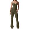 imageQINSEN Flare Jumpsuits for Women Spaghetti Straps Scoop Neck Bodycon Full Length Casual Unitard PlaysuitArmy Green