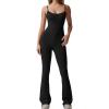 imageQINSEN Flare Jumpsuits for Women Spaghetti Straps Scoop Neck Bodycon Full Length Casual Unitard PlaysuitBlack