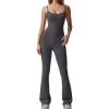 imageQINSEN Flare Jumpsuits for Women Spaghetti Straps Scoop Neck Bodycon Full Length Casual Unitard PlaysuitDark Grey