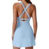 imageQINSEN Womens Crewneck Criss Cross Open Back Tennis Dress Sleeveless Built in Shorts Golf Athletic Dresses with PocketsAiry Blue