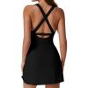 imageQINSEN Womens Crewneck Criss Cross Open Back Tennis Dress Sleeveless Built in Shorts Golf Athletic Dresses with PocketsBlack