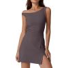 imageQINSEN Womens One Shoulder Sleeveless Tennis Dress Built in Shorts Golf Athletic Dress with PocketsDark Grey