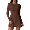imageQINSEN Womens Open Back Tennis Dress Long Sleeve Built in Shorts Golf Athletic Dress with PocketsChestnut