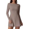 imageQINSEN Womens Open Back Tennis Dress Long Sleeve Built in Shorts Golf Athletic Dress with PocketsWarm Taupe