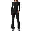 imageQINSEN Womens Sexy Open Back Long Sleeve Flared Bottom Pants Romper Bodycon Jumpsuit