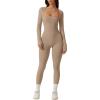 imageQINSEN Womens Sexy Square Neck Long Sleeve Full Length Leggings Bodycon Stretch JumpsuitCococa Cream
