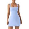 imageQINSEN Womens Square Neck Bodice Dress Sleeveless Tank Top Stretch Flare Mini DressesAiry Blue