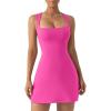 imageQINSEN Womens Square Neck Bodice Dress Sleeveless Tank Top Stretch Flare Mini DressesAzalea Pink