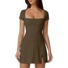 imageQINSEN Womens Square Neck Tennis Dress Short Sleeve Built in Shorts Golf Athletic Dress with PocketsArmy Green