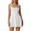 imageQINSEN Womens Square Neck Tennis Dress Sleeveless Built in Shorts Golf Athletic Dress with PocketsWhite