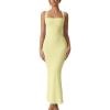 imageQINSEN Womens Square Neck with Lace Detail Long Maxi Dress Sleeveless Lounge Ribbed Full Length DressesLemon Yellow