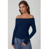 imageQINSEN Off The Shoulder Sweater for Women Long Sleeve Ribbed Knit Pullover Sweater Slim Fit Going Out TopsNavy
