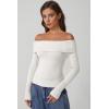 imageQINSEN Cotton Off The Shoulder Sweater for Women Long Sleeve Ribbed Knit Pullover Sweater Slim Fit Going Out TopsBeige