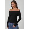 imageQINSEN Cotton Off The Shoulder Sweater for Women Long Sleeve Ribbed Knit Pullover Sweater Slim Fit Going Out TopsBlack