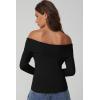 imageQINSEN Cotton Off The Shoulder Sweater for Women Long Sleeve Ribbed Knit Pullover Sweater Slim Fit Going Out TopsBlack
