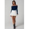 imageQINSEN Cotton Off The Shoulder Sweater for Women Long Sleeve Ribbed Knit Pullover Sweater Slim Fit Going Out TopsNavy