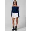 imageQINSEN Cotton Off The Shoulder Sweater for Women Long Sleeve Ribbed Knit Pullover Sweater Slim Fit Going Out TopsNavy