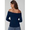imageQINSEN Cotton Off The Shoulder Sweater for Women Long Sleeve Ribbed Knit Pullover Sweater Slim Fit Going Out TopsNavy
