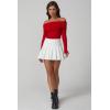imageQINSEN Cotton Off The Shoulder Sweater for Women Long Sleeve Ribbed Knit Pullover Sweater Slim Fit Going Out TopsRed