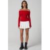 imageQINSEN Cotton Off The Shoulder Sweater for Women Long Sleeve Ribbed Knit Pullover Sweater Slim Fit Going Out TopsRed