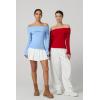 imageQINSEN Cotton Off The Shoulder Sweater for Women Long Sleeve Ribbed Knit Pullover Sweater Slim Fit Going Out TopsRed