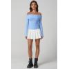 imageQINSEN Cotton Off The Shoulder Sweater for Women Long Sleeve Ribbed Knit Pullover Sweater Slim Fit Going Out TopsSky Blue