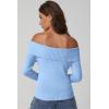 imageQINSEN Cotton Off The Shoulder Sweater for Women Long Sleeve Ribbed Knit Pullover Sweater Slim Fit Going Out TopsSky Blue