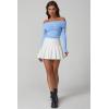 imageQINSEN Cotton Off The Shoulder Sweater for Women Long Sleeve Ribbed Knit Pullover Sweater Slim Fit Going Out TopsSky Blue