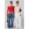 imageQINSEN Women Long Sleeve Off Shoulder Tops Trendy Double Lined Going Out Shirt for FallPink
