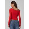 imageQINSEN Women Long Sleeve Off Shoulder Tops Trendy Double Lined Going Out Shirt for FallRed