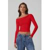 imageQINSEN Women Long Sleeve Off Shoulder Tops Trendy Double Lined Going Out Shirt for FallRed