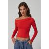 imageQINSEN Women Long Sleeve Off Shoulder Tops Trendy Double Lined Going Out Shirt for FallRed