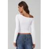 imageQINSEN Women Long Sleeve Off Shoulder Tops Trendy Double Lined Going Out Shirt for FallWhite