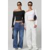 imageQINSEN Women Long Sleeve Off Shoulder Tops Trendy Double Lined Going Out Shirt for FallWhite