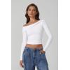 imageQINSEN Women Long Sleeve Off Shoulder Tops Trendy Double Lined Going Out Shirt for FallWhite