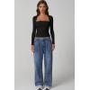 imageQINSEN Womens Square Neck Long Sleeve Tops Double Lined Slim Fit Going Out Tee Shirt Crop TopBlack
