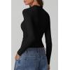 imageQINSEN Womens Square Neck Long Sleeve Tops Double Lined Slim Fit Going Out Tee Shirt Crop TopBlack