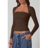 imageQINSEN Womens Square Neck Long Sleeve Tops Double Lined Slim Fit Going Out Tee Shirt Crop TopChestnut